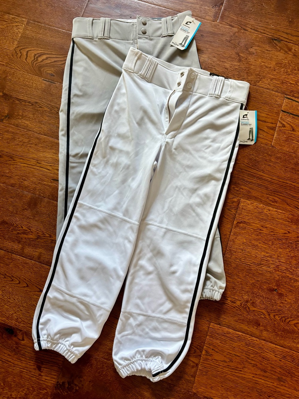 Champro Classic Cut Ankle Youth L White & Grey Baseball Pants with Black Piping